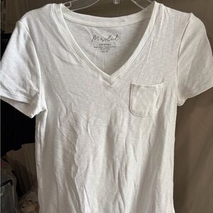 Essentials Marled White V-Neck Pocket Tee